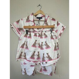NWT Toss Animal Print Button-Down Pajama Set Short Sleepwear Pink Size: Large